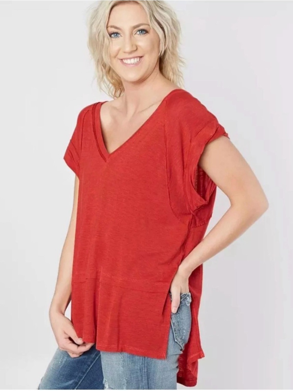 We The Free Relaxed V-Neck Tunic in Rust - Picture 2 of 10